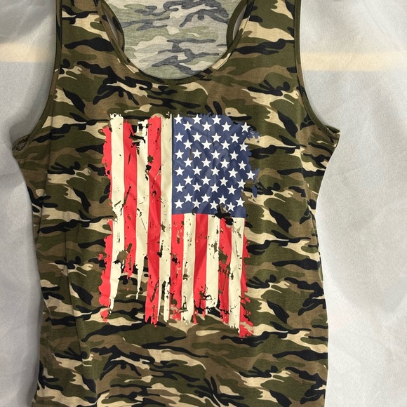 The Unbranded Brand Tops - Camo Tank Top with American Flag Design